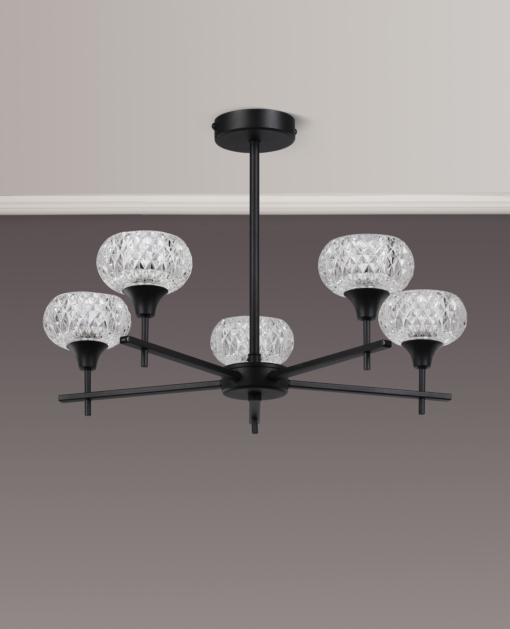 Aria Glass Fixed Pendant 5 Light IP44 Satin Black D0847BL  Deco Aria